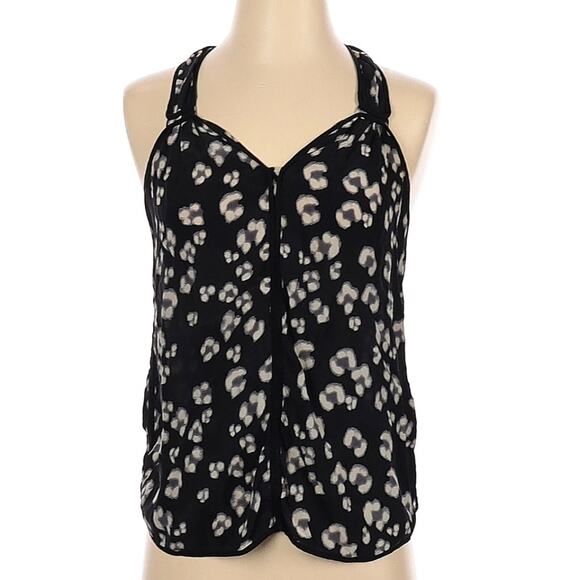 Size 0 Rebecca Taylor black & white silk  cheetah animal print racer back blouse - Picture 1 of 2